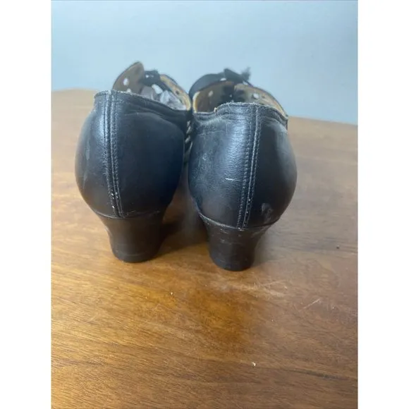 Vintage 1930 1940s Black Leather Oxford Shoes laces Heels Womens peters shoe