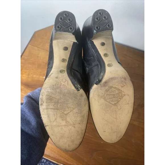 Vintage 1930 1940s Black Leather Oxford Shoes laces Heels Womens peters shoe