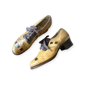Vintage 1940's Miller Foot Defender Tan Lace Up Leather Shoes. Sz. 5B