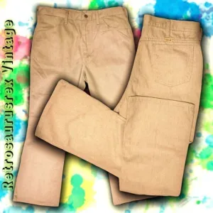 VINTAGE 1970’s Rustler Wrangler Corduroy Pants, Flare Leg Beige 34x28