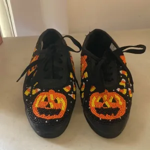 Vintage 1996 Colorwerks Beaded Pumpkin/Halloween Sz 5.5 Lace Up Shoes EUC