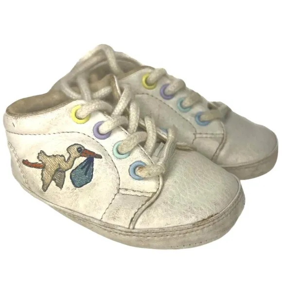Vintage 2000 KEDS 21st Century Leather Y2K Crib Shoes Baby Stork White Lace Up