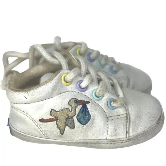 Vintage 2000 KEDS 21st Century Leather Y2K Crib Shoes Baby Stork White Lace Up