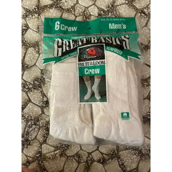 Vintage 5 Pairs Fruit of The Loom Socks Crew White Extra Thick Shoes 6-12