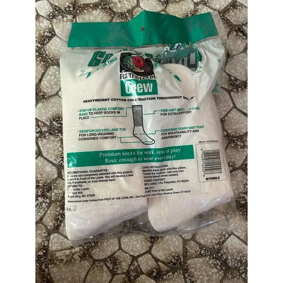 Vintage 5 Pairs Fruit of The Loom Socks Crew White Extra Thick Shoes 6-12