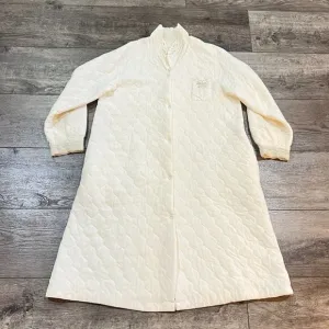 Vintage 70s JC Penney Cream Misses Robe Quilted Embroidered Made in USA - Large