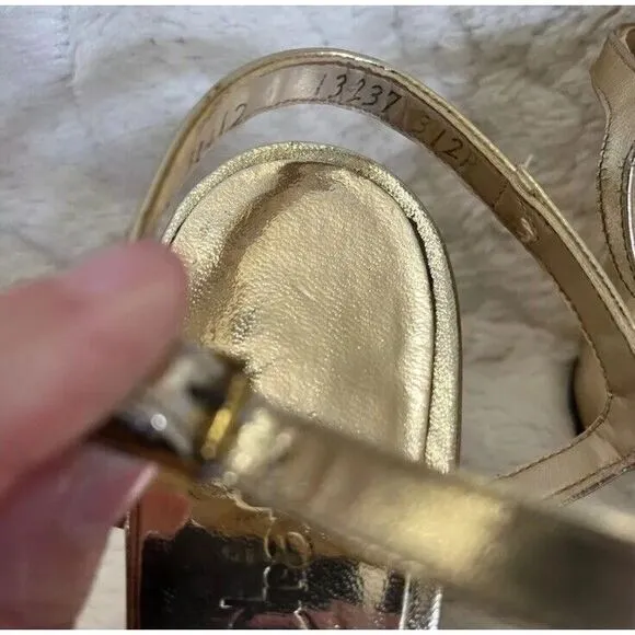 Vintage 70s Womens‎ Platforms 5/6 Quals Craft Metallic Gold Strappy Chunky Heels