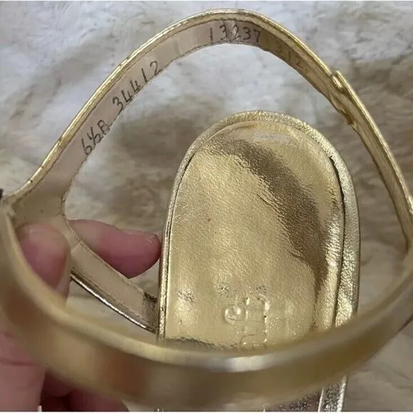Vintage 70s Womens‎ Platforms 5/6 Quals Craft Metallic Gold Strappy Chunky Heels