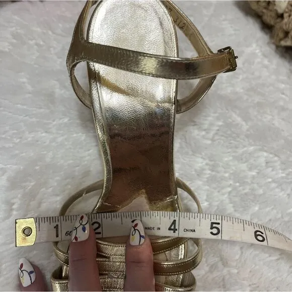 Vintage 70s Womens‎ Platforms 5/6 Quals Craft Metallic Gold Strappy Chunky Heels