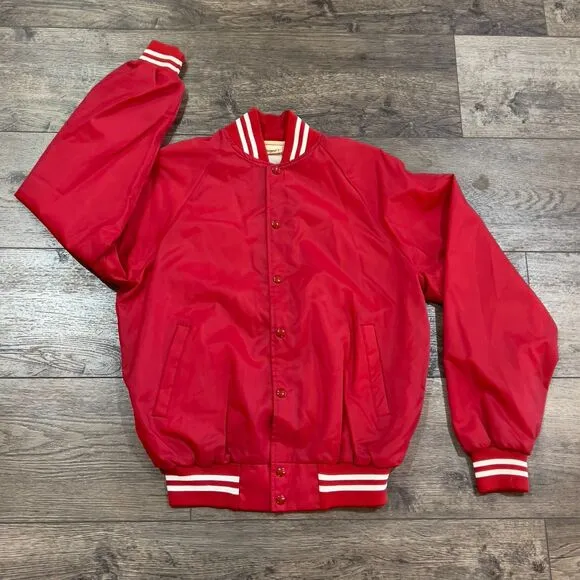Vintage 80’s Auburn Sportswear Red Satin Hotflashes Jacket Made In USA - Medium