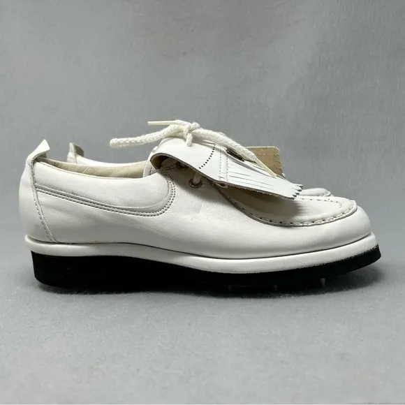 Vintage 80s Dexter White Leather Golf Shoes Spikes Men’s Size 6