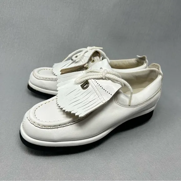 Vintage 80s Dexter White Leather Golf Shoes Spikes Men’s Size 6