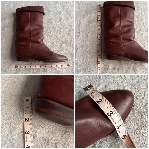 Vintage 80s Mister Shoes by Markon Mid-Calf Fold Over Leather Boots Brown Sz 6