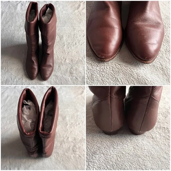 Vintage 80s Mister Shoes by Markon Mid-Calf Fold Over Leather Boots Brown Sz 6