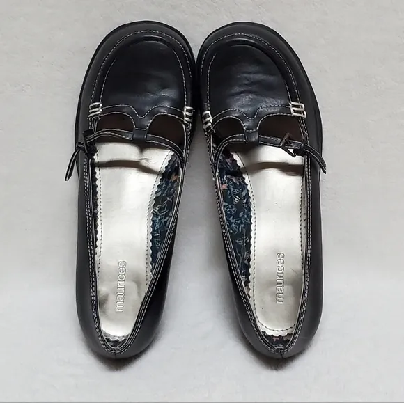 VINTAGE 90s Maurices Black Vegan Leather Platform Chunky Heel Maryjane Shoes 10