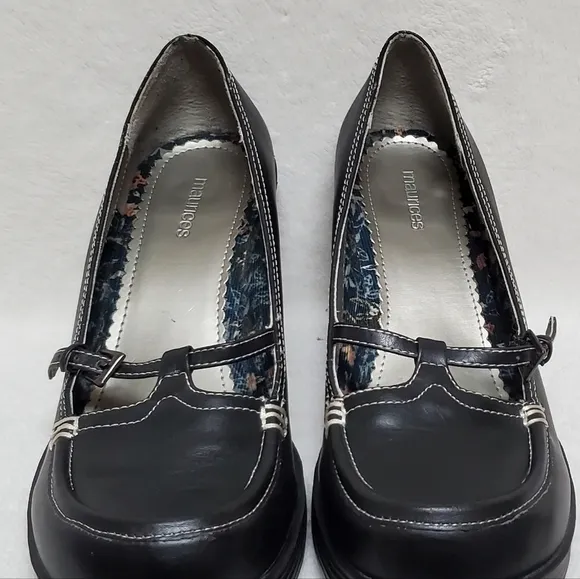 VINTAGE 90s Maurices Black Vegan Leather Platform Chunky Heel Maryjane Shoes 10