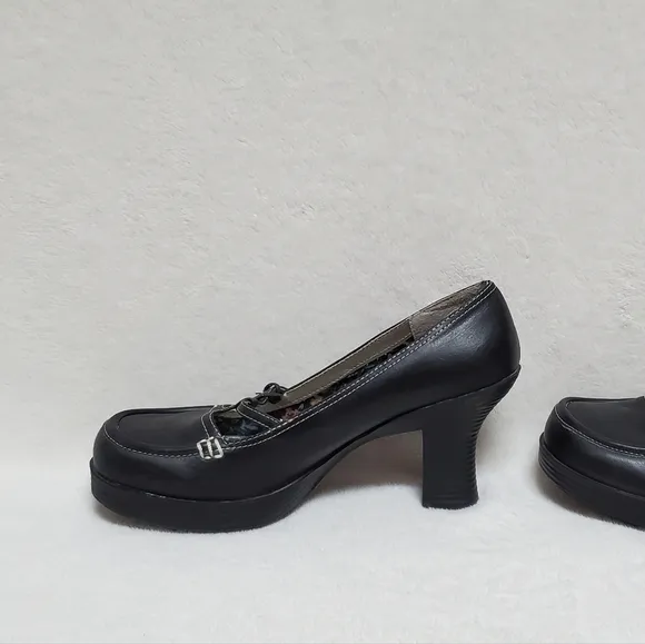 VINTAGE 90s Maurices Black Vegan Leather Platform Chunky Heel Maryjane Shoes 10
