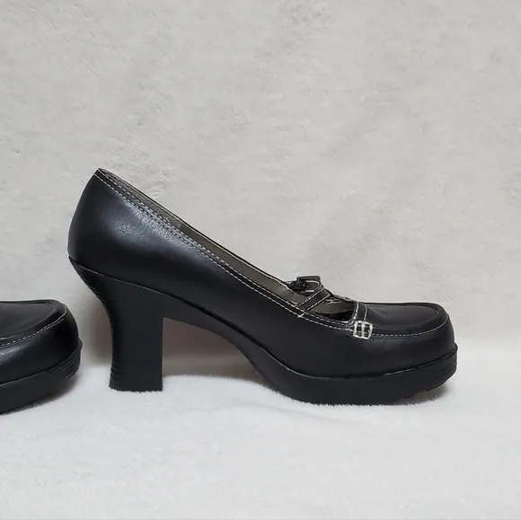 VINTAGE 90s Maurices Black Vegan Leather Platform Chunky Heel Maryjane Shoes 10