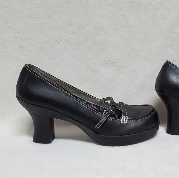 VINTAGE 90s Maurices Black Vegan Leather Platform Chunky Heel Maryjane Shoes 10