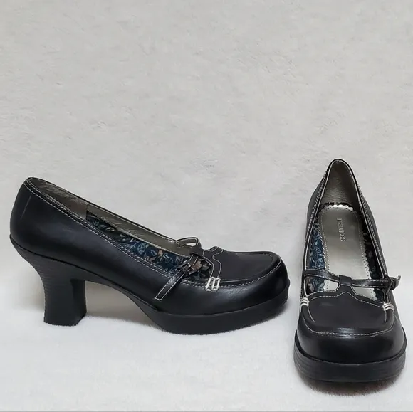 VINTAGE 90s Maurices Black Vegan Leather Platform Chunky Heel Maryjane Shoes 10