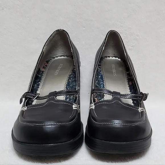 VINTAGE 90s Maurices Black Vegan Leather Platform Chunky Heel Maryjane Shoes 10
