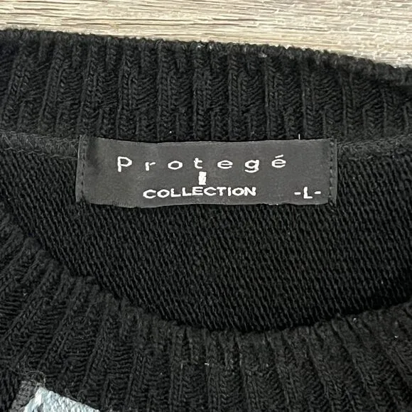 Vintage 90s Protege Coogi-Style Black Blue Green 3D Sweater Made in USA Large