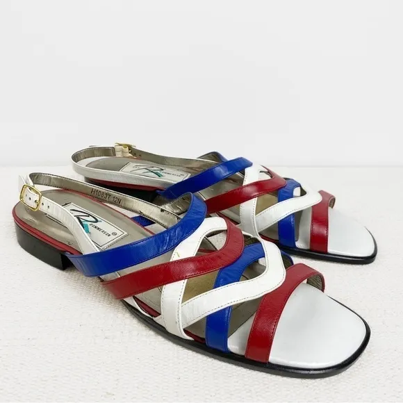 Vintage 90s Red, White &amp; Blue leather sandalsRos Hommerson Womens size 12