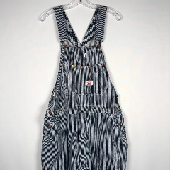 Vintage 90s Roundhouse Hickory USA Blue Stripe Conductor Bibs Overalls 40x34