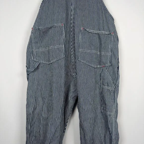 Vintage 90s Roundhouse Hickory USA Blue Stripe Conductor Bibs Overalls 40x34
