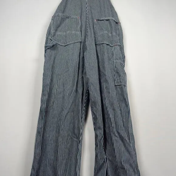 Vintage 90s Roundhouse Hickory USA Blue Stripe Conductor Bibs Overalls 40x34