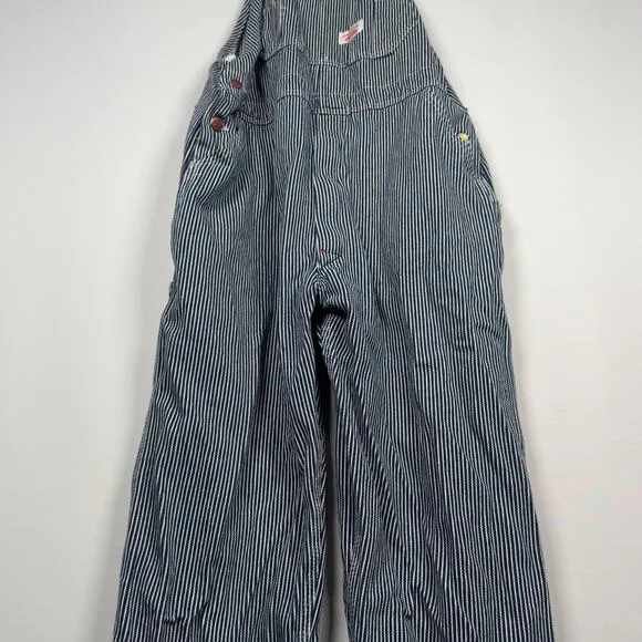 Vintage 90s Roundhouse Hickory USA Blue Stripe Conductor Bibs Overalls 40x34