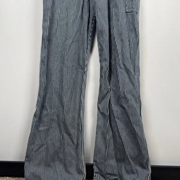 Vintage 90s Roundhouse Hickory USA Blue Stripe Conductor Bibs Overalls 40x34