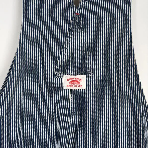 Vintage 90s Roundhouse Hickory USA Blue Stripe Conductor Bibs Overalls 40x34
