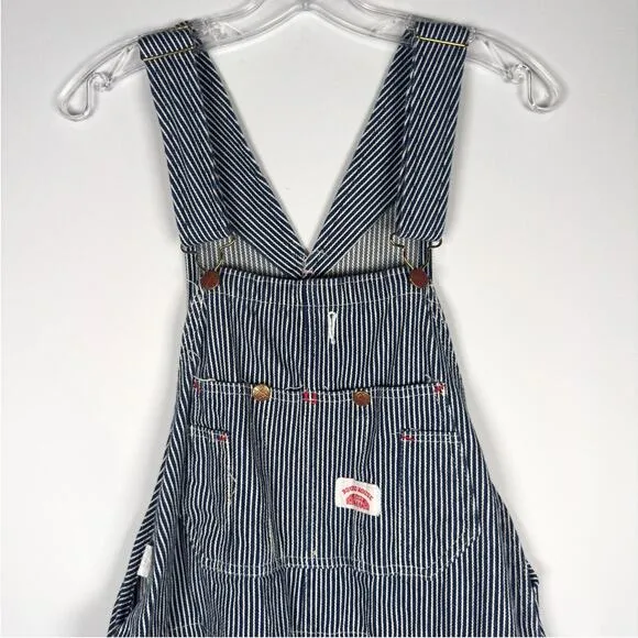 Vintage 90s Roundhouse Hickory USA Blue Stripe Conductor Bibs Overalls 40x34