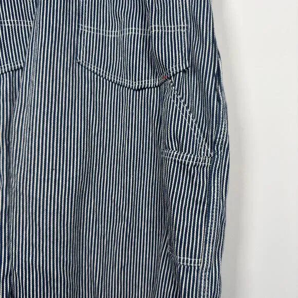 Vintage 90s Roundhouse Hickory USA Blue Stripe Conductor Bibs Overalls 40x34