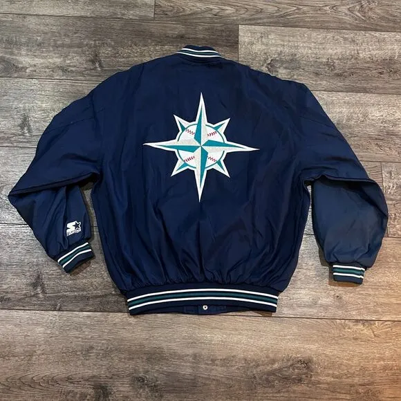 Vintage 90s STARTER MLB Seattle Mariners Satin Baseball Jacket - Men's Size XL