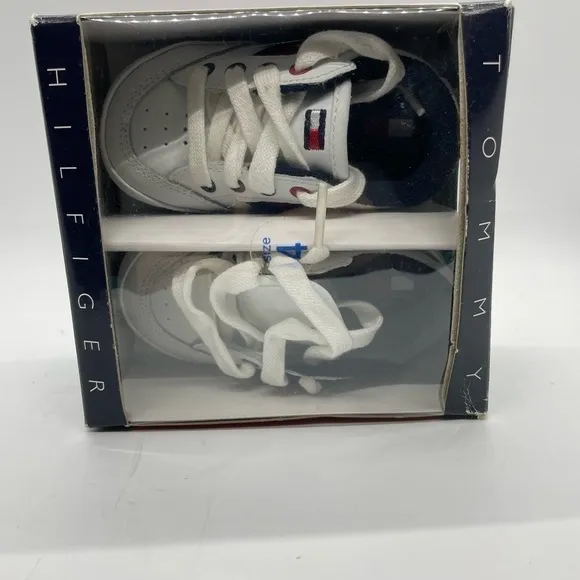 Vintage 90s Tommy Hilfiger TH Baby Crib Shoes Size 4 White 9m‌‌