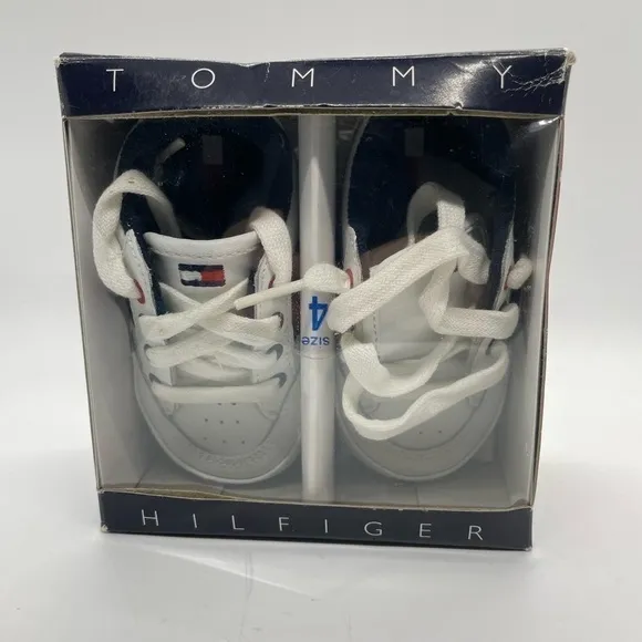 Vintage 90s Tommy Hilfiger TH Baby Crib Shoes Size 4 White 9m‌‌