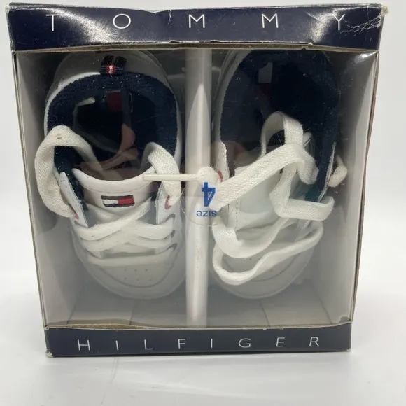 Vintage 90s Tommy Hilfiger TH Baby Crib Shoes Size 4 White 9m‌‌