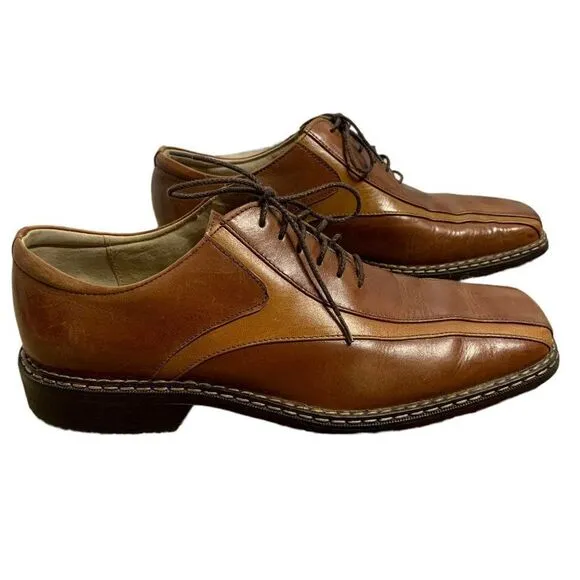 Vintage 90s Stacy Adams Leather Two Tone Shoes 11M Brown Lace Up Square Toe
