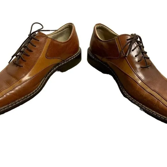 Vintage 90s Stacy Adams Leather Two Tone Shoes 11M Brown Lace Up Square Toe
