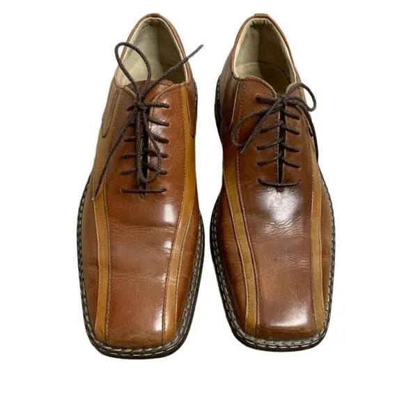 Vintage 90s Stacy Adams Leather Two Tone Shoes 11M Brown Lace Up Square Toe