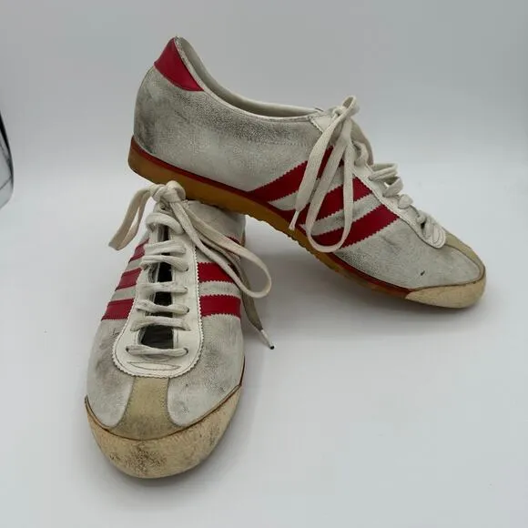 Vintage Adidas Vienna Sneakers Shoes Mens Size 8 White Red Gum Leather RARE