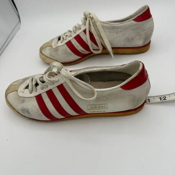 Vintage Adidas Vienna Sneakers Shoes Mens Size 8 White Red Gum Leather RARE