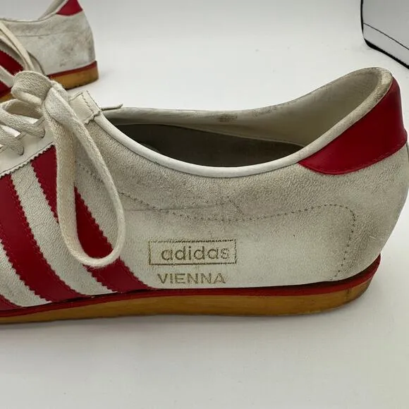 Vintage Adidas Vienna Sneakers Shoes Mens Size 8 White Red Gum Leather RARE