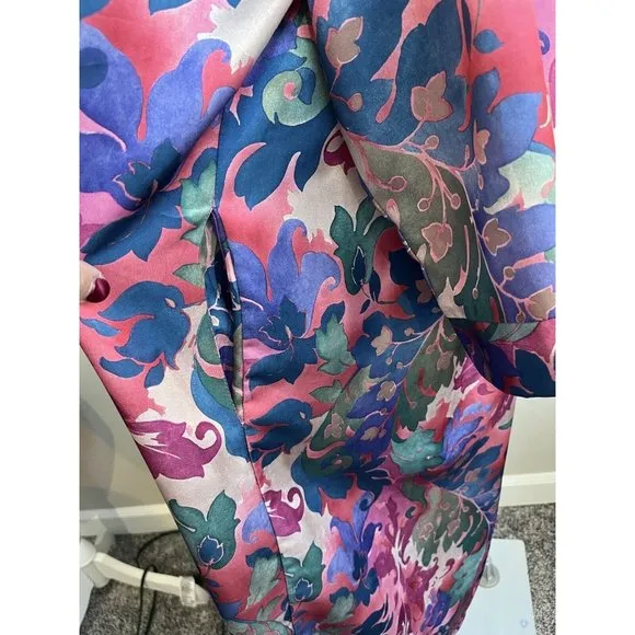Vintage Ariel Petites Pink Florsl Floral Mumu‎ Robe Half zip Medium Made USA