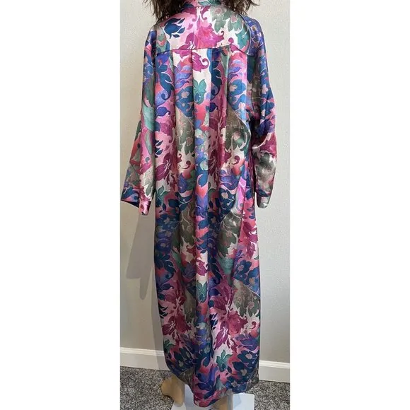 Vintage Ariel Petites Pink Florsl Floral Mumu‎ Robe Half zip Medium Made USA