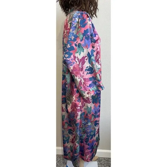 Vintage Ariel Petites Pink Florsl Floral Mumu‎ Robe Half zip Medium Made USA
