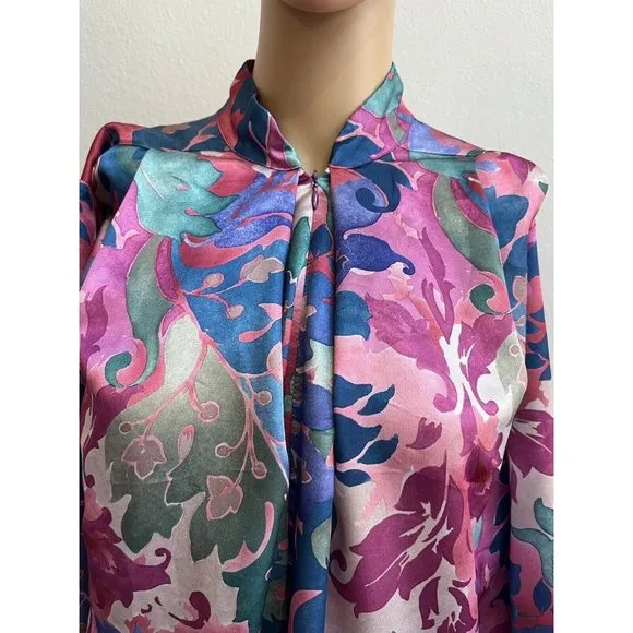 Vintage Ariel Petites Pink Florsl Floral Mumu‎ Robe Half zip Medium Made USA