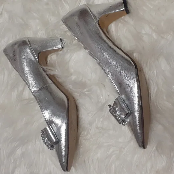 Vintage Balenciaga Silver Kitten Heels Size 6